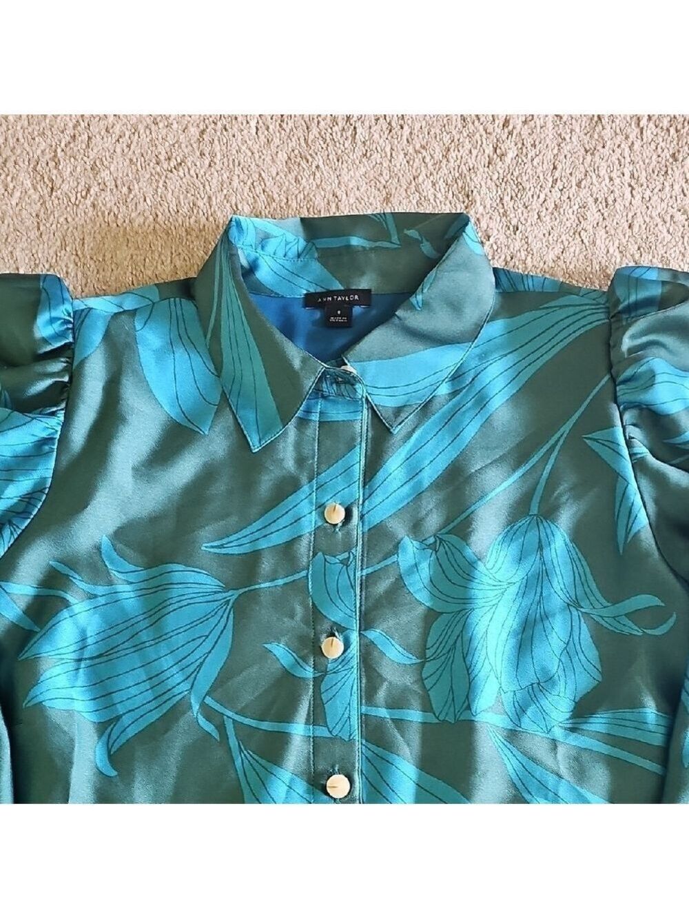 Ann Taylor Blue Buttoned Long Sleeve Dress